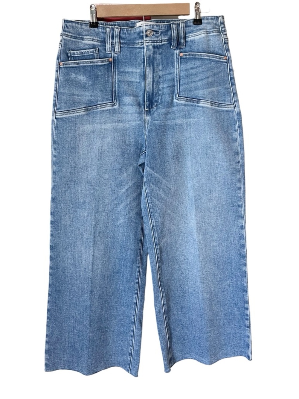 PAIGE Anessa Raw Hem Cropped Wide Leg Denim Stretch Jeans Size 32 - Picture 3 of 10